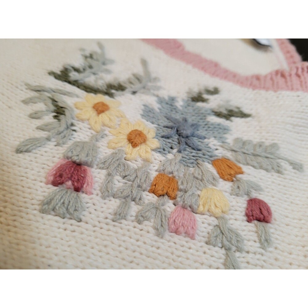 Vintage 90s Knit & Pearl Collectibles Patchwork Sweater Large Cotton Ramie Pink - Picture 13 of 16